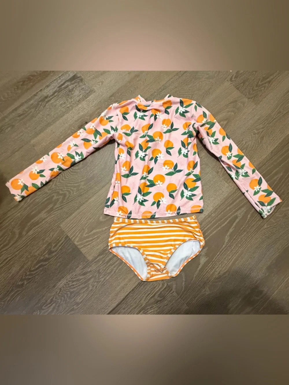 Ruffle Butts Rashguard Set Pink Orange Floral with Striped Bottoms